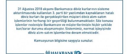 Halkbank’Tan Döviz Kuru Açıklaması